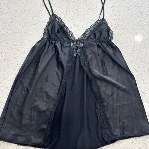 Victoria's Secret Black Lace Open Front Teddy Lingerie sz L